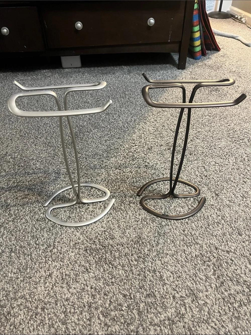 Double-Arm Bath Accessory Stand in Silver and Bronze